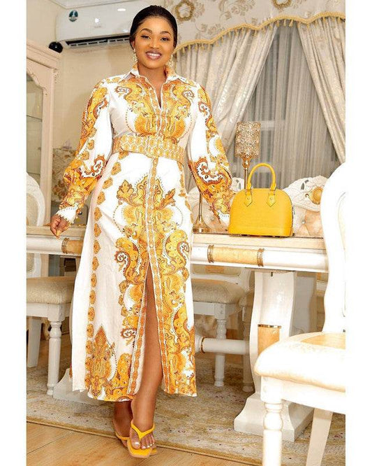 Plus Size Printed Shirt Dress Women's Clothing - Mubimart