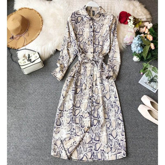 Serpentine Thin Shirt Dress - Mubimart
