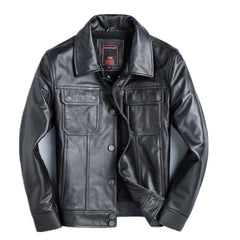 Top Layer Cowhide Leather Leather Jacket Men's Short Slim Leather Jacket Jacket