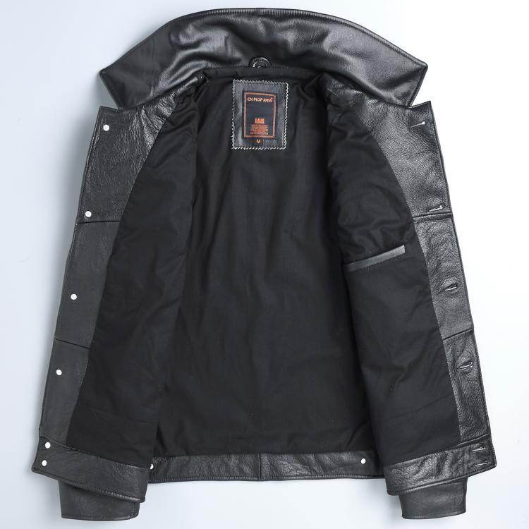Top Layer Cowhide Leather Leather Jacket Men's Short Slim Leather Jacket Jacket - Mubimart