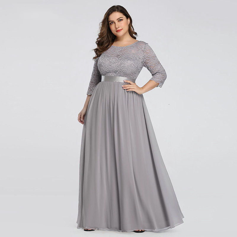 US Ever-Pretty Plus Size Floral Lace Bridesmaid Dresses Long Evening Party Gowns - Mubimart -  