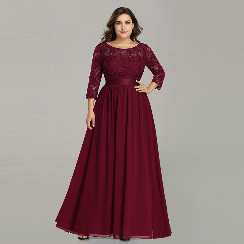 US Ever-Pretty Plus Size Floral Lace Bridesmaid Dresses Long Evening Party Gowns - Mubimart - Plus Size Cocktail & Party Dresses 