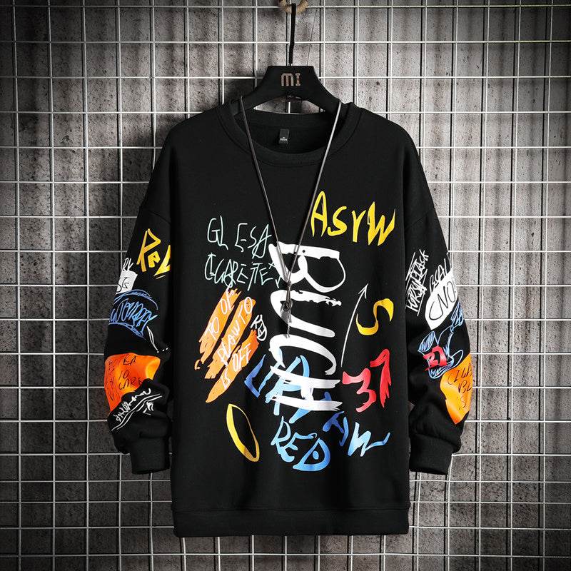 SingleRoad Mens Crewneck Sweatshirt Men Harajuku Oversized Japanese Streetwear Hip Hop Black Hoodie Men Sweatshirts Hoodies - Mubimart