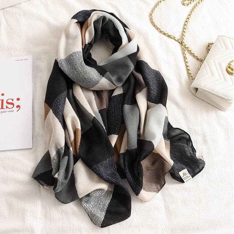 Scarf Women Winter Cotton Linen Thickened French Retro Shawl - Mubimart