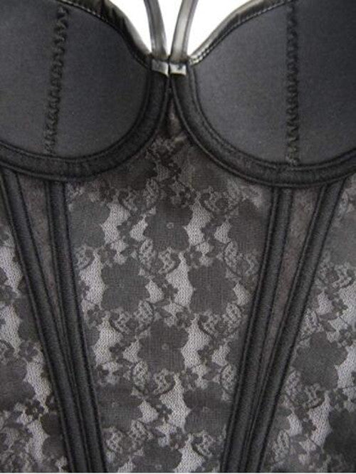 PU Lace Sexy Corset Garter Belt Plastic Top - Mubimart -  