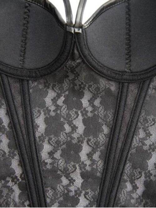PU Lace Sexy Corset Garter Belt Plastic Top - Mubimart