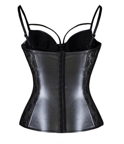 PU Lace Sexy Corset Garter Belt Plastic Top - Mubimart