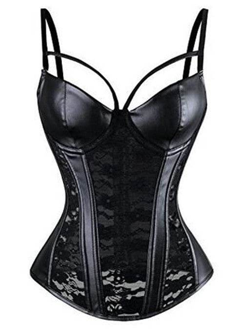 PU Lace Sexy Corset Garter Belt Plastic Top - Mubimart