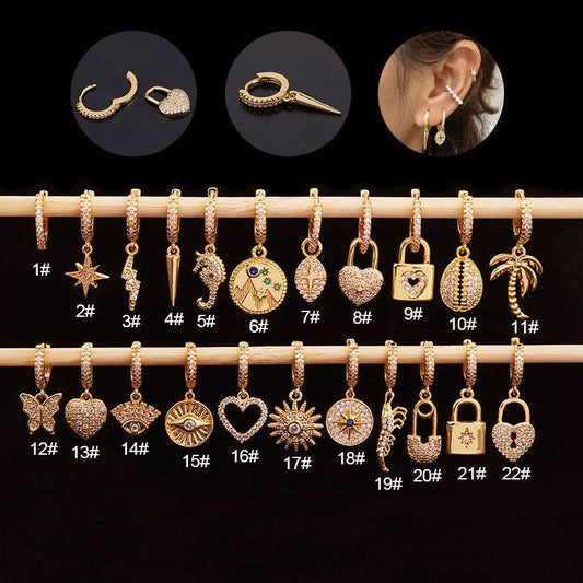 Unusual Piercing Stud Earrings for Women Fashion Jewelry Girls Cute Heart Lock Anime Drop Hoop Earrings Ear Cuffs - Mubimart