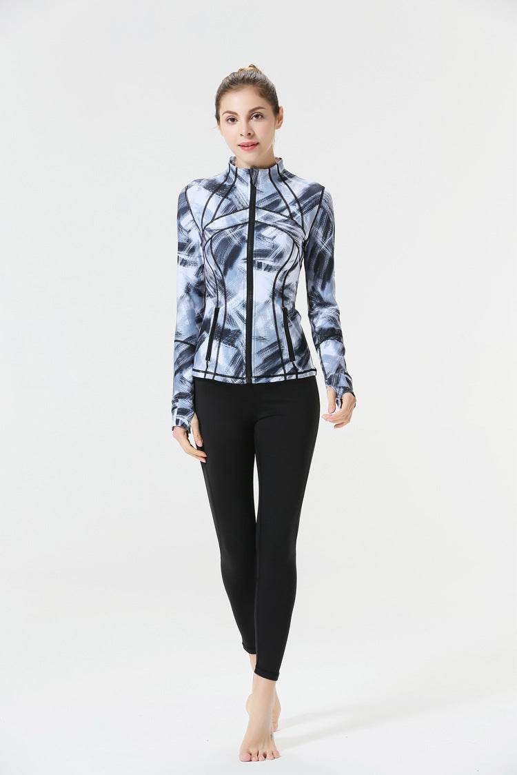 Sports Yoga Workout Clothes Top Long Sleeve Women Cardigan Jacket - Mubimart