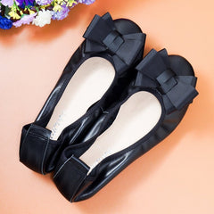 Egg Roll Women's Shoes Large Size Bow Single Shoes Women's Leather Boat Shoes