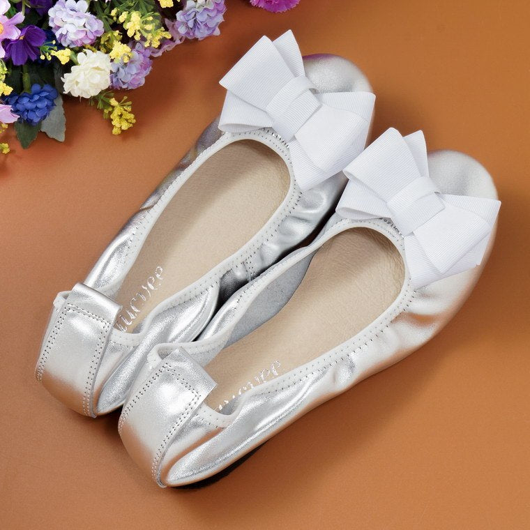 Egg Roll Women's Shoes Large Size Bow Single Shoes Women's Leather Boat Shoes