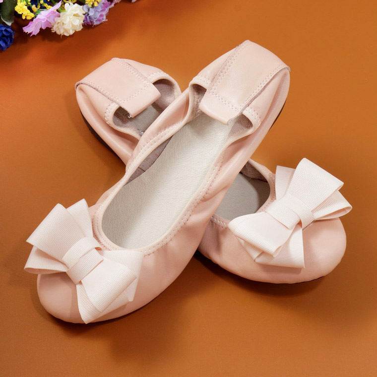 Egg Roll Women's Shoes Large Size Bow Single Shoes Women's Leather Boat Shoes - Mubimart