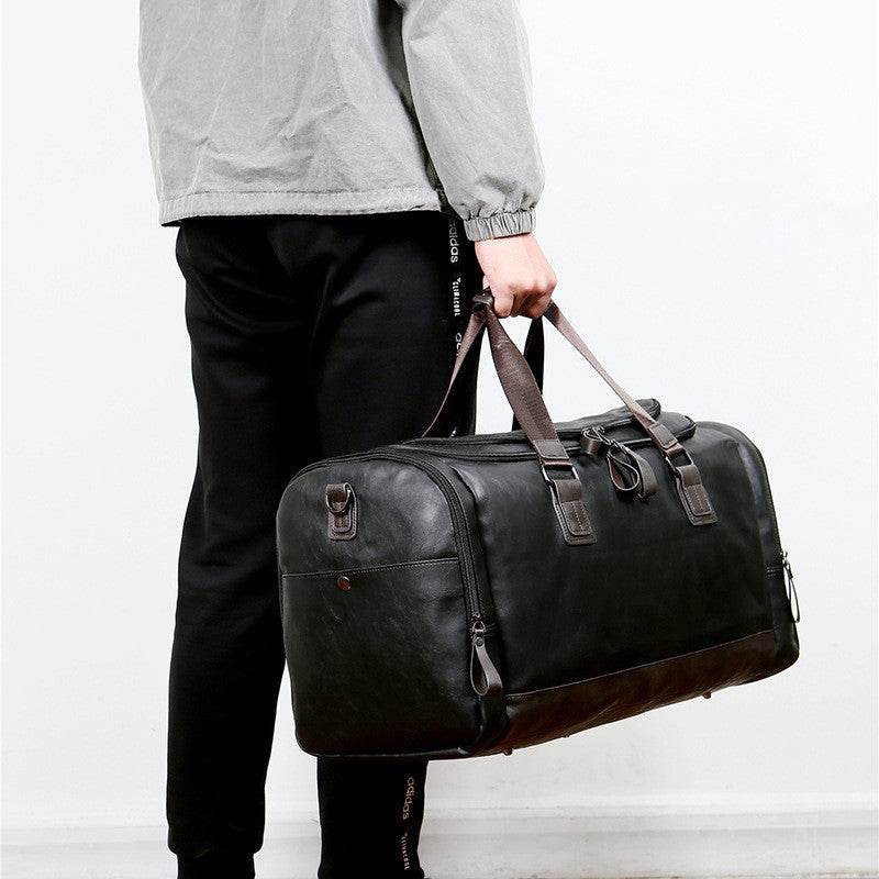 Pu Leather Large Capacity Travel Bag Men's Business Travel Duffel Bag - Mubimart