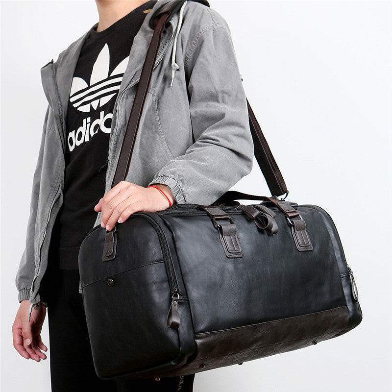 Pu Leather Large Capacity Travel Bag Men's Business Travel Duffel Bag - Mubimart
