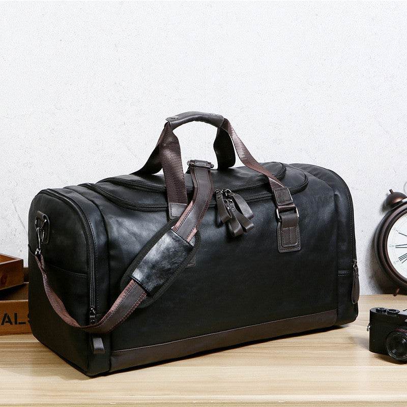 Pu Leather Large Capacity Travel Bag Men's Business Travel Duffel Bag - Mubimart