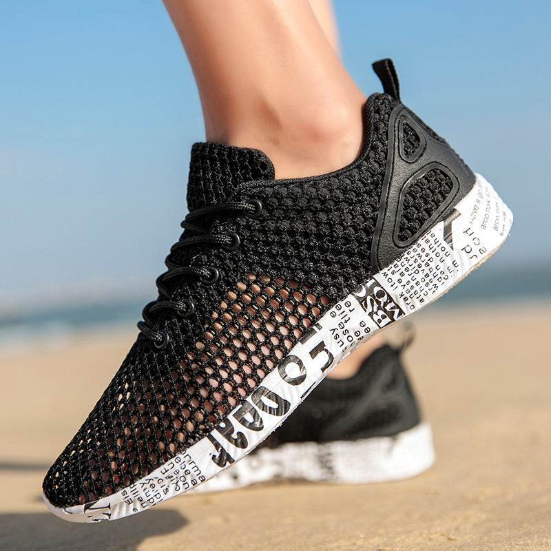 Casual Men's Shoes Breathable Sneakers Match Hollow Lace Board Shoes - Mubimart