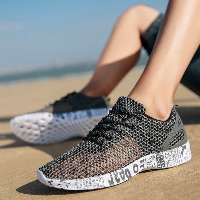 Casual Men's Shoes Breathable Sneakers Match Hollow Lace Board Shoes - Mubimart