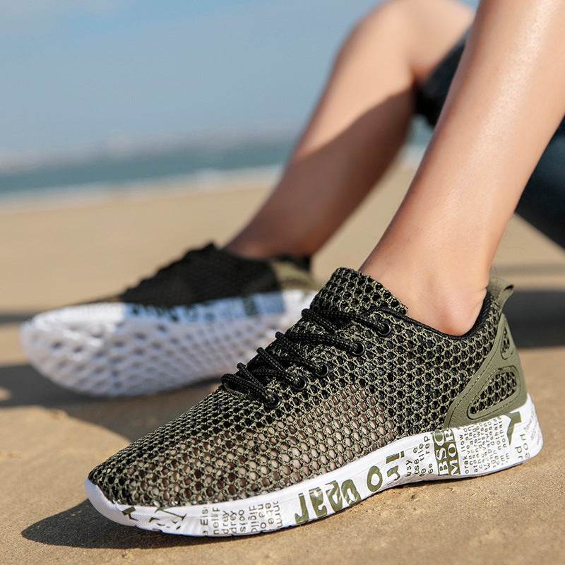 Casual Men's Shoes Breathable Sneakers Match Hollow Lace Board Shoes - Mubimart