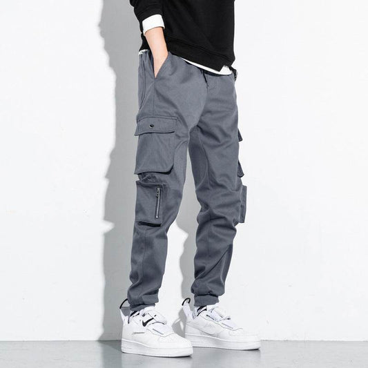 Korean Loose Cotton Sports Cargo Pants - Mubimart