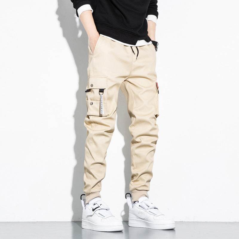 Korean Loose Cotton Sports Cargo Pants - Mubimart