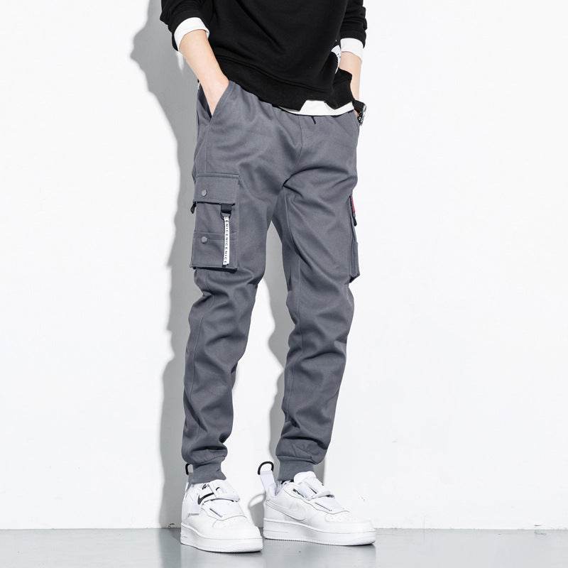 Korean Loose Cotton Sports Cargo Pants - Mubimart