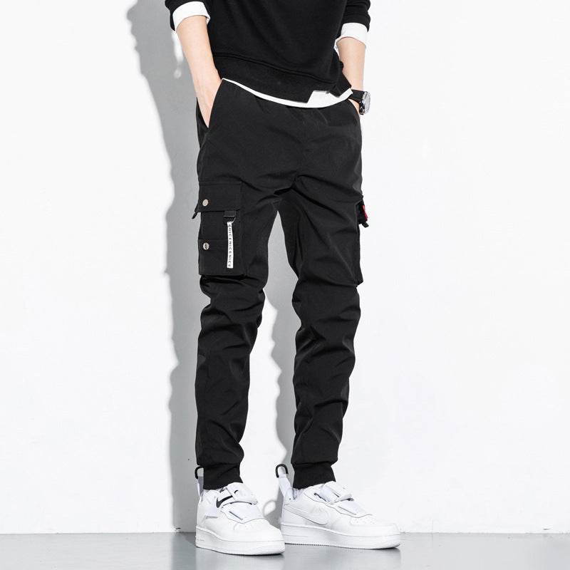 Korean Loose Cotton Sports Cargo Pants - Mubimart