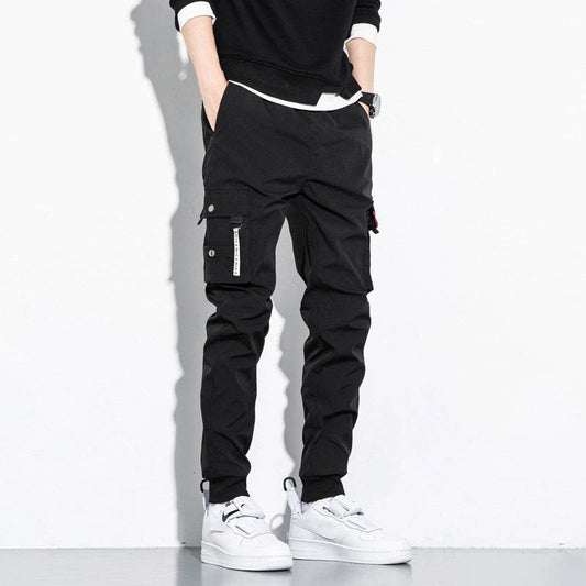 Korean Loose Cotton Sports Cargo Pants - Mubimart