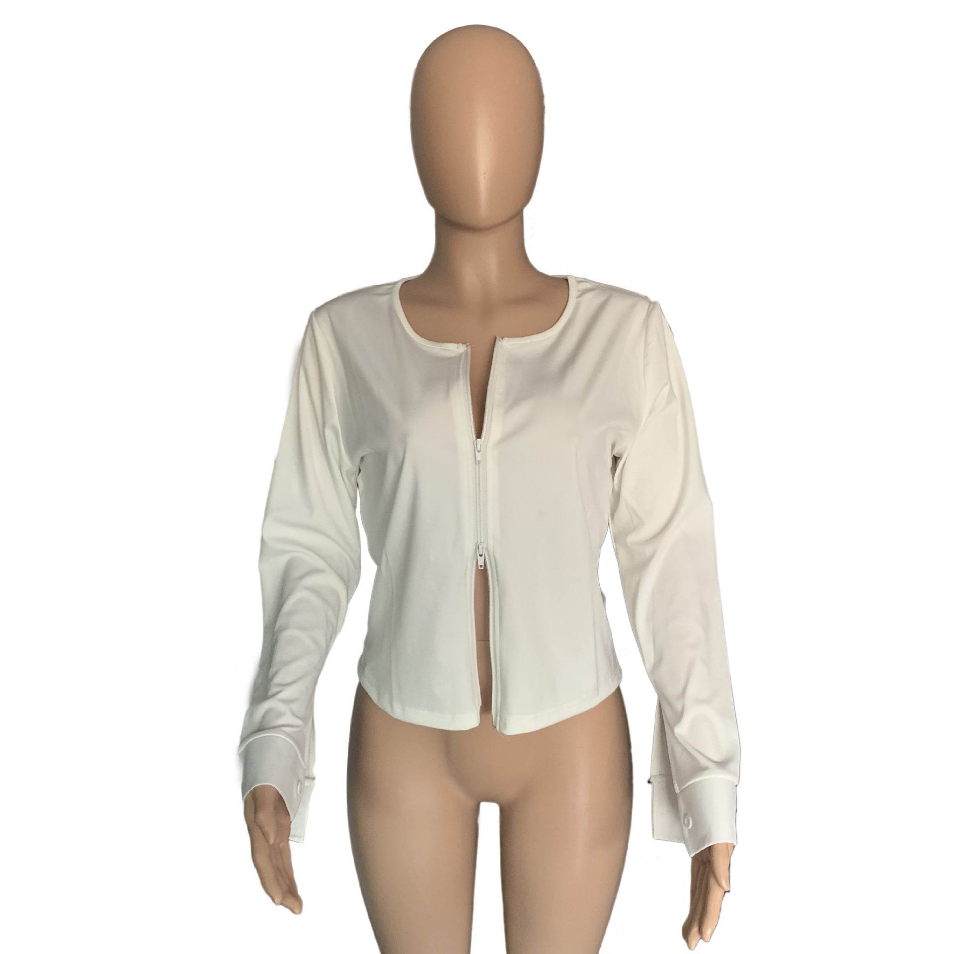 Double End Zipper White Cardigan Plus-size Dress - Mubimart