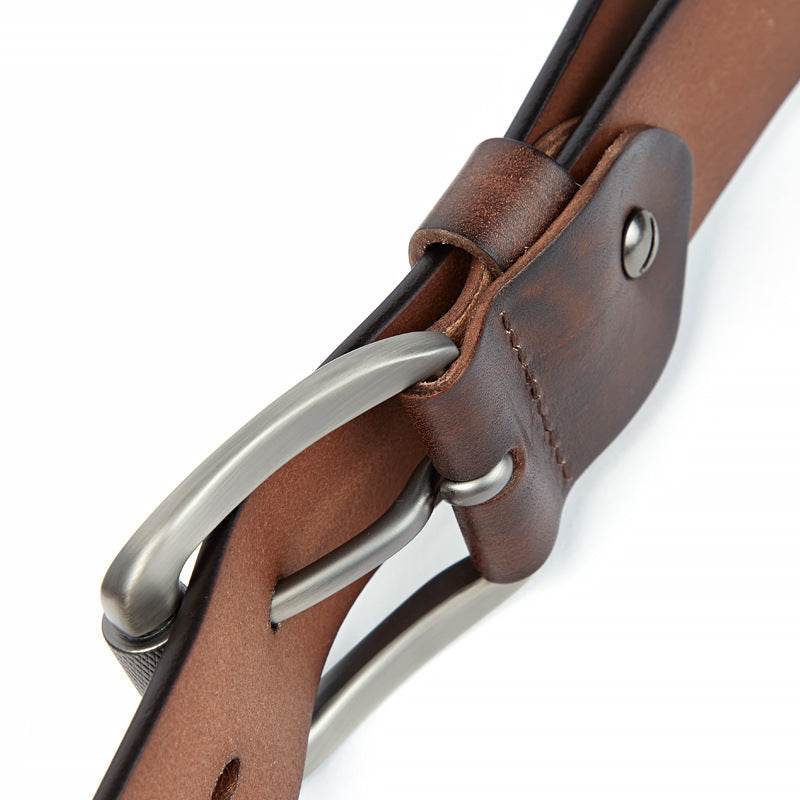 Men's Belt Vegetable Tanned Top Layer Cowhide Belt Pin Buckle Washed Retro Belt - Mubimart