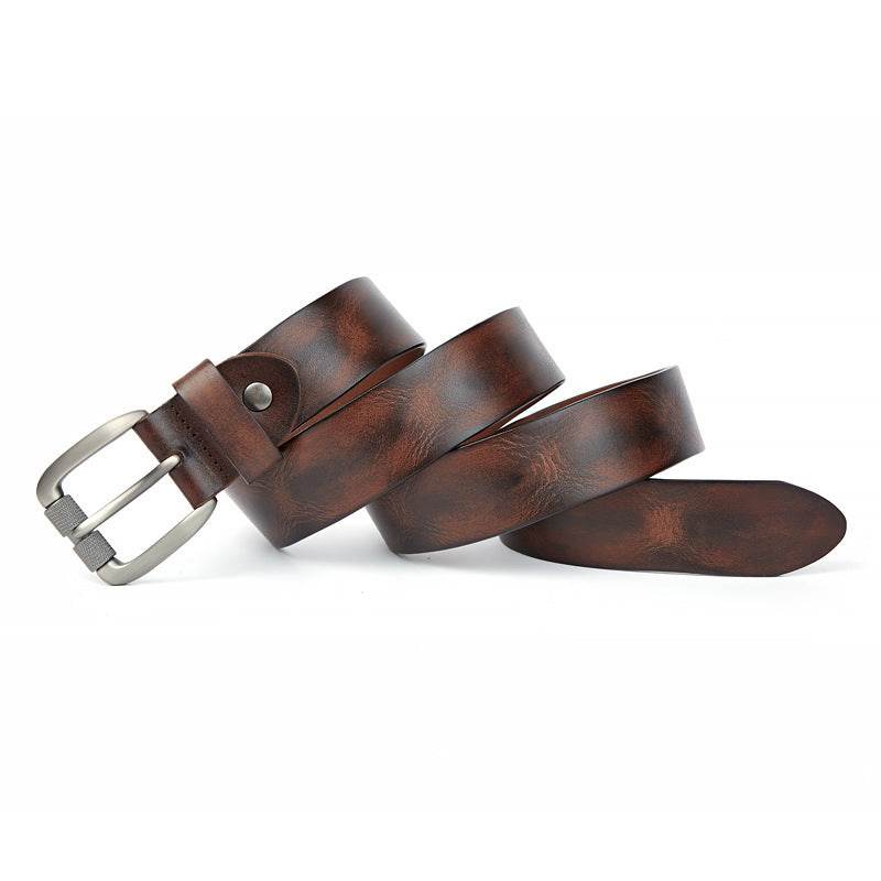 Men's Belt Vegetable Tanned Top Layer Cowhide Belt Pin Buckle Washed Retro Belt - Mubimart