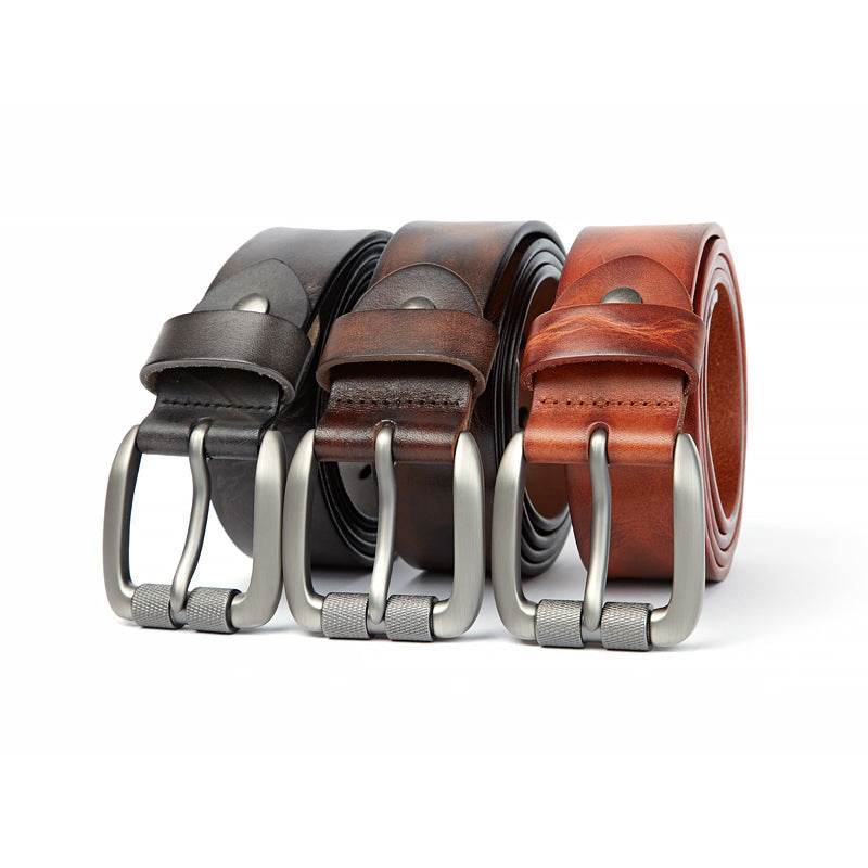 Men's Belt Vegetable Tanned Top Layer Cowhide Belt Pin Buckle Washed Retro Belt - Mubimart