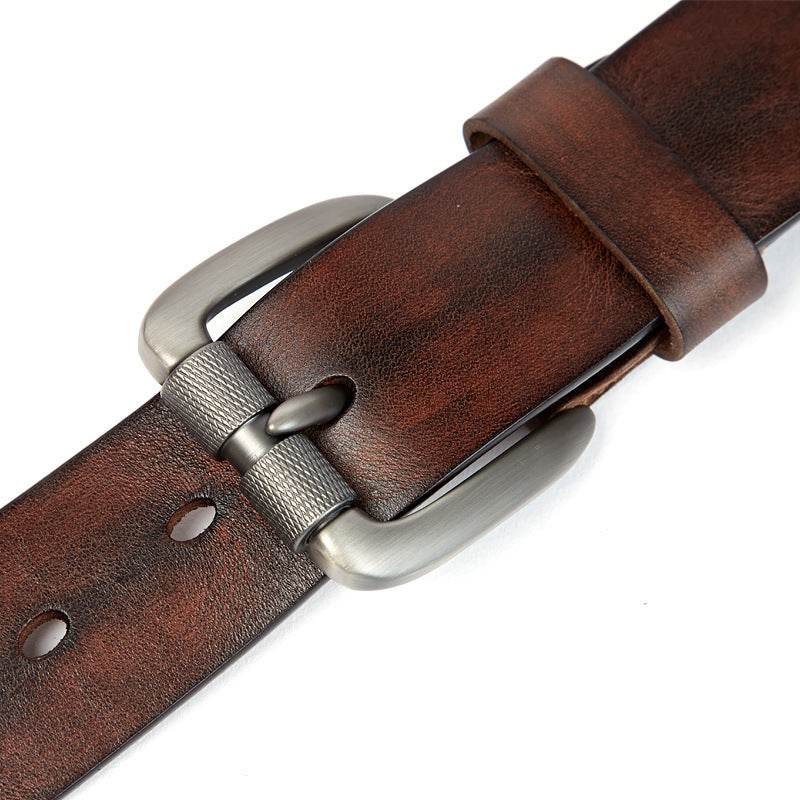 Men's Belt Vegetable Tanned Top Layer Cowhide Belt Pin Buckle Washed Retro Belt - Mubimart