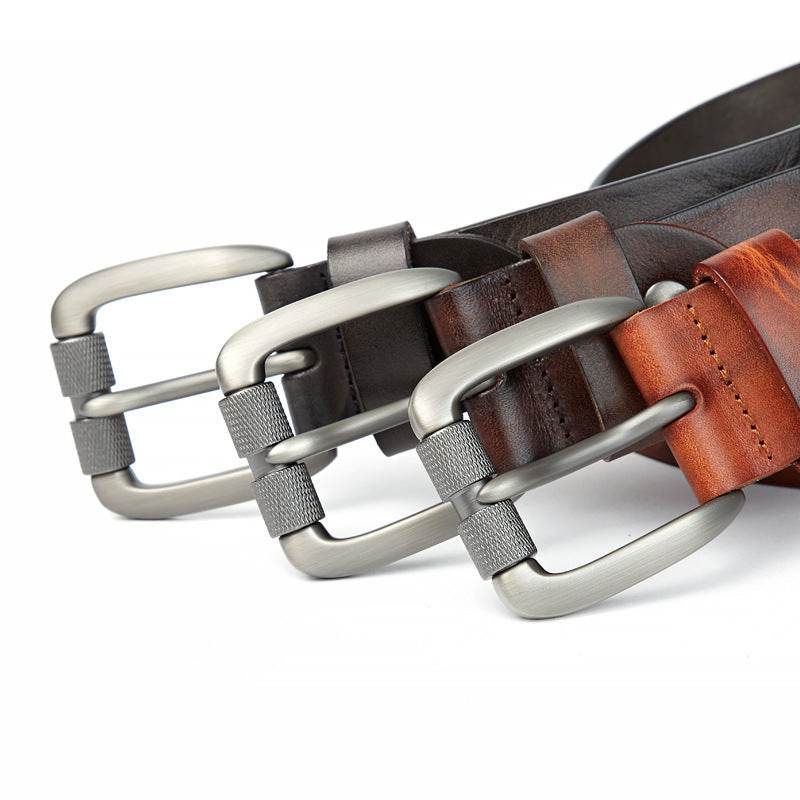 Men's Belt Vegetable Tanned Top Layer Cowhide Belt Pin Buckle Washed Retro Belt - Mubimart