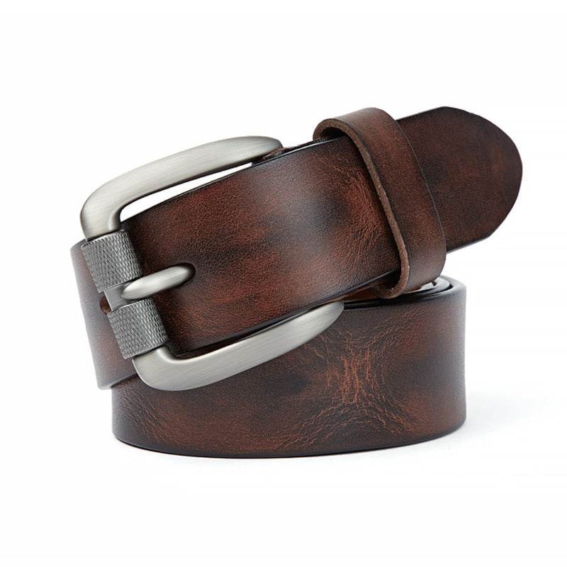 Men's Belt Vegetable Tanned Top Layer Cowhide Belt Pin Buckle Washed Retro Belt - Mubimart