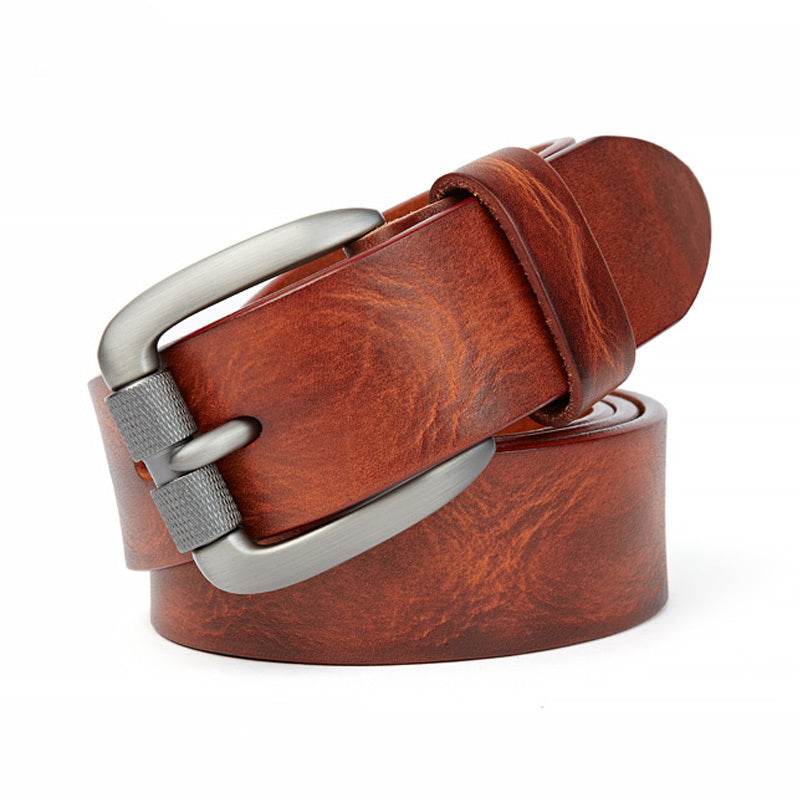 Men's Belt Vegetable Tanned Top Layer Cowhide Belt Pin Buckle Washed Retro Belt - Mubimart