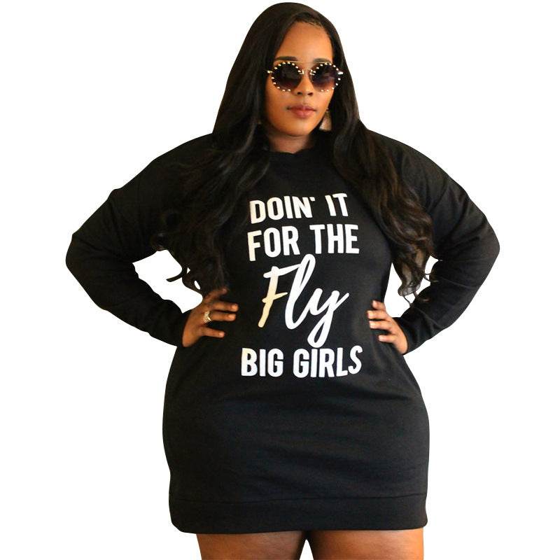 Plus Size Dresses for Women Letter Print Hoodie Casual Loose Mini Dress Sweat Suits Spring Clothes - Mubimart
