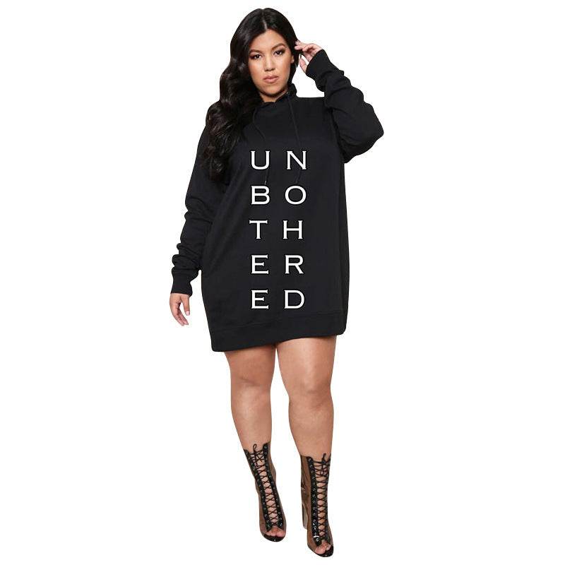 Plus Size Dresses for Women Letter Print Hoodie Casual Loose Mini Dress Sweat Suits Spring Clothes - Mubimart
