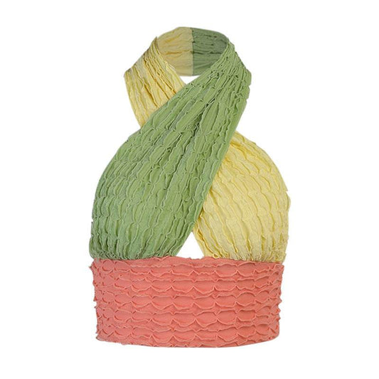 Patchwork Hollow Out Knit Crop Top Women - Mubimart