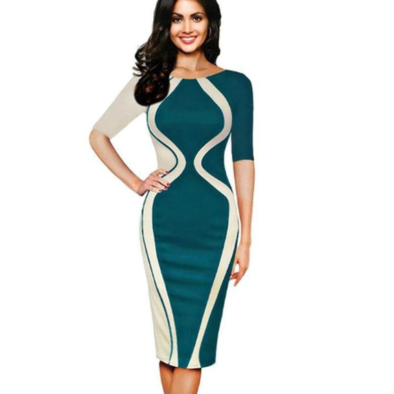 Women summer Work Office Bodycon Sheath Pencil Dress - Mubimart
