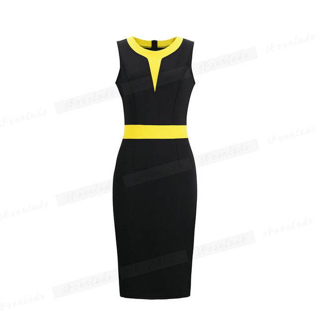 Office Ladies Pencil Sleeveless Clothes Dress For Women Work - Mubimart