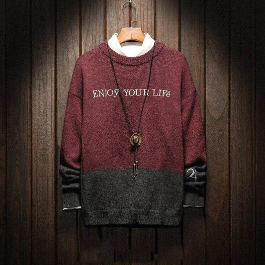 Loose Men's Plus Fat Plus Size Pullover Crew Neck Sweater - Mubimart