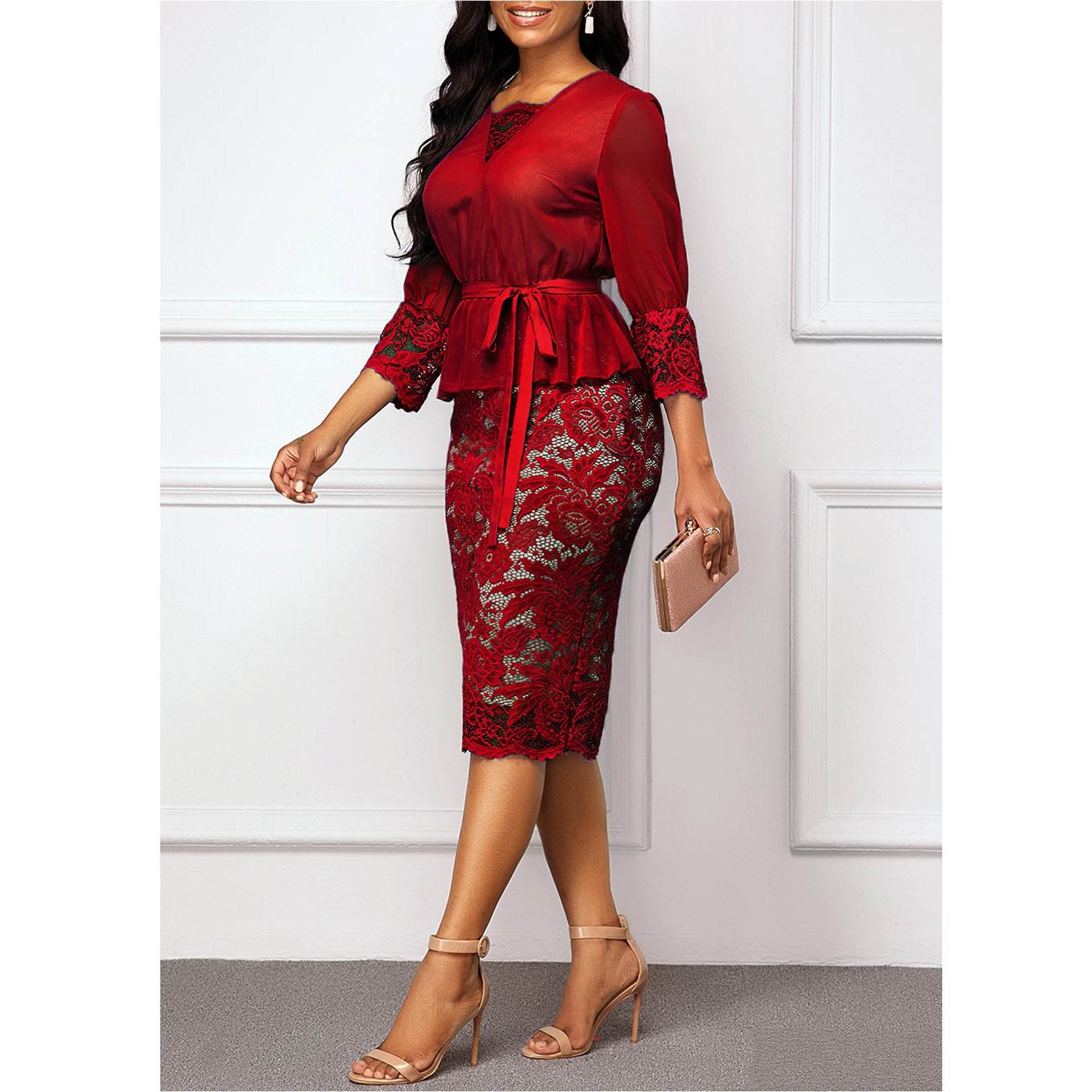 Summer Autumn Dress Women Casual Plus Size Slim Patchwork - Mubimart
