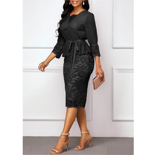 Summer Autumn Dress Women Casual Plus Size Slim Patchwork - Mubimart