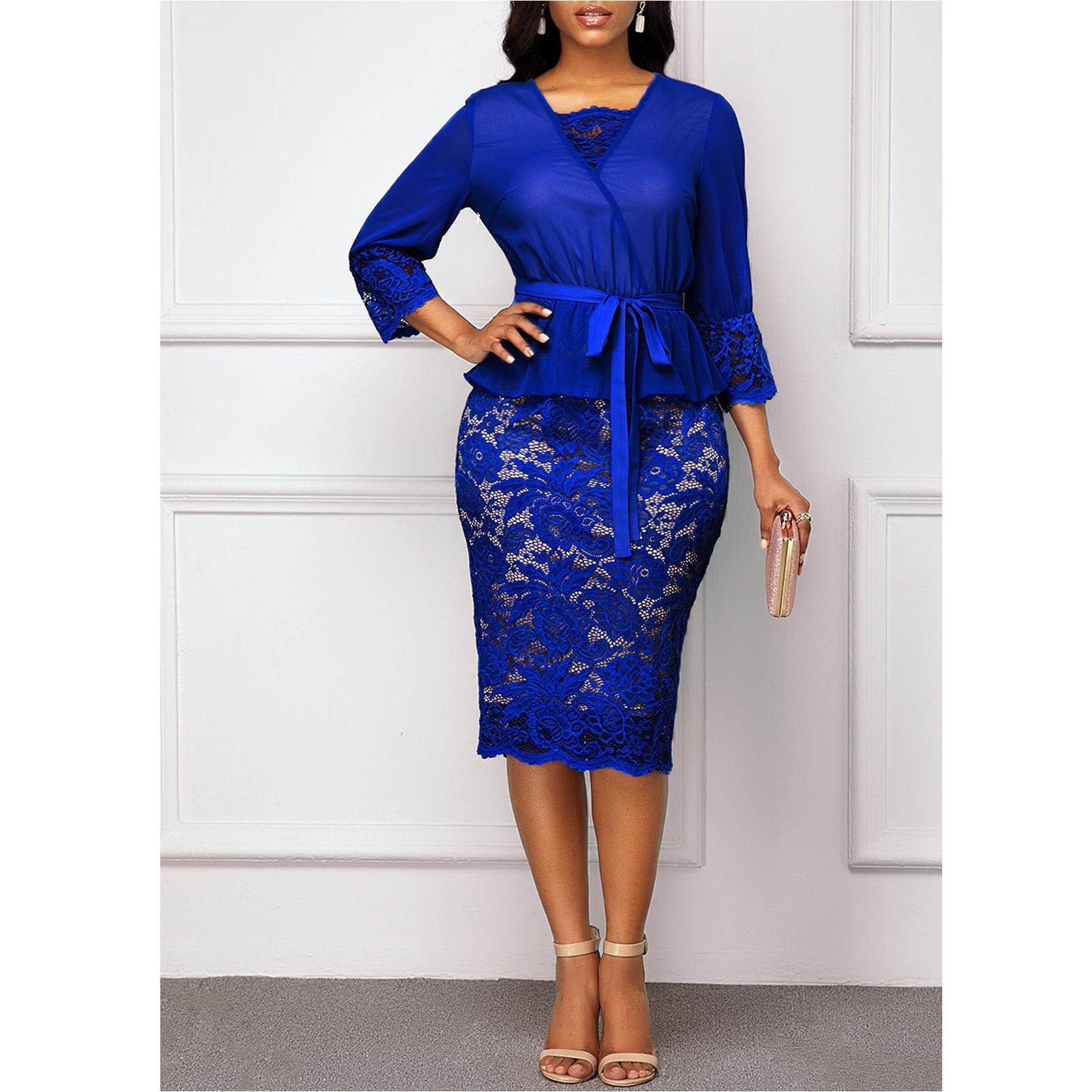 Summer Autumn Dress Women Casual Plus Size Slim Patchwork - Mubimart