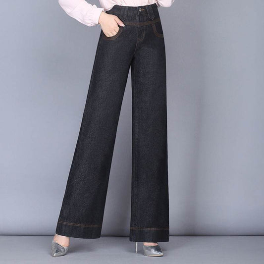Wide Leg Jeans Women Casual Straight High Waist Loose Drape Jeans - Mubimart