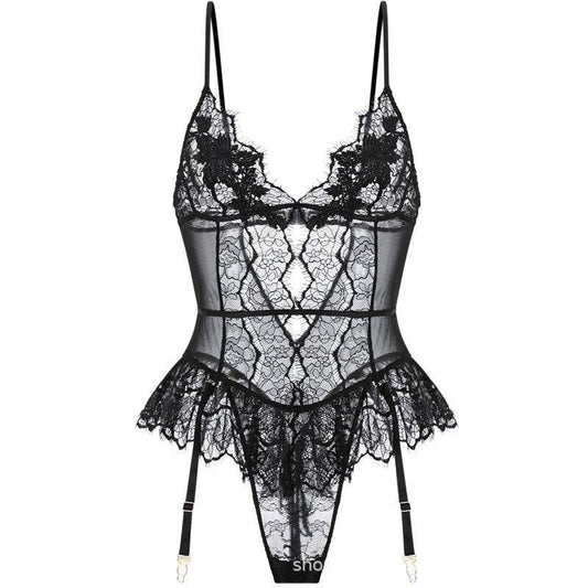 Water-soluble Embroidery One-piece Garter Belt Sexy Lingerie Women - Mubimart