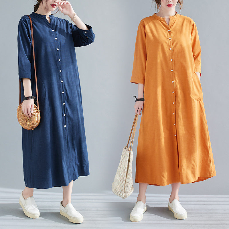 New Spring And Summer Loose Plus Size Women's Linen Over The Knee Long Shirt Skirt Age-Reducing And Thin Temperament Dress - Mubimart -  