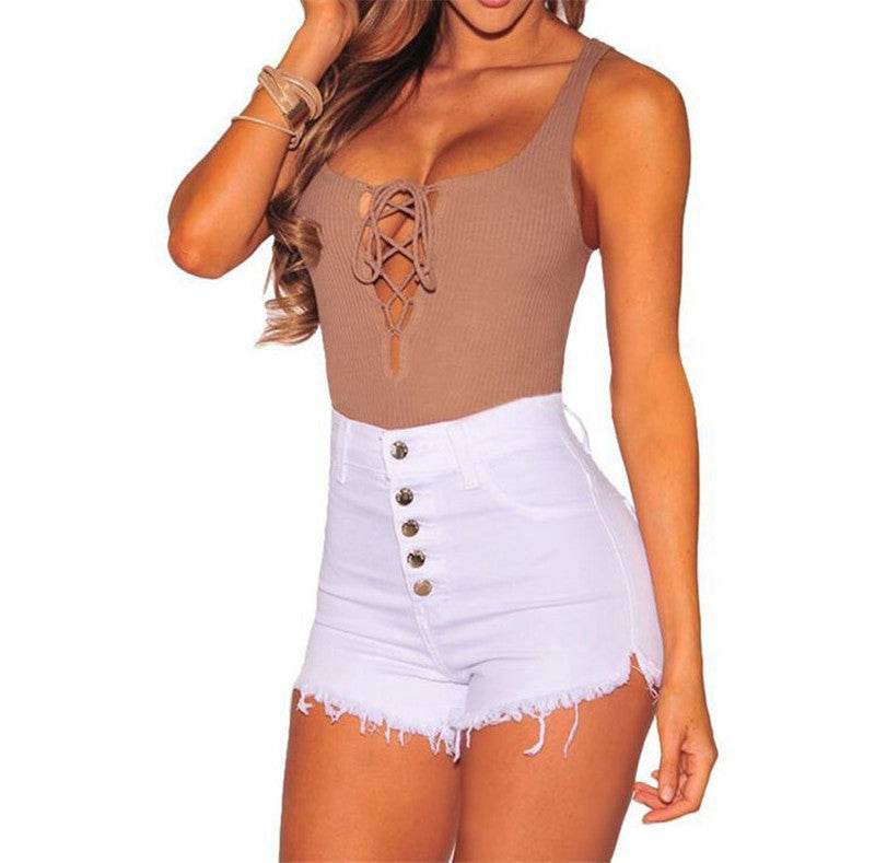 Ladies Ripped High Waist Denim Shorts Women Hot Pants - Mubimart