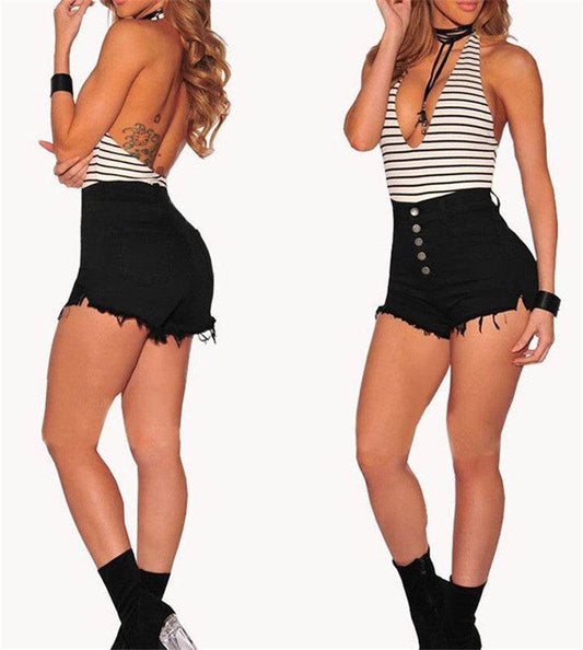 Ladies Ripped High Waist Denim Shorts Women Hot Pants - Mubimart